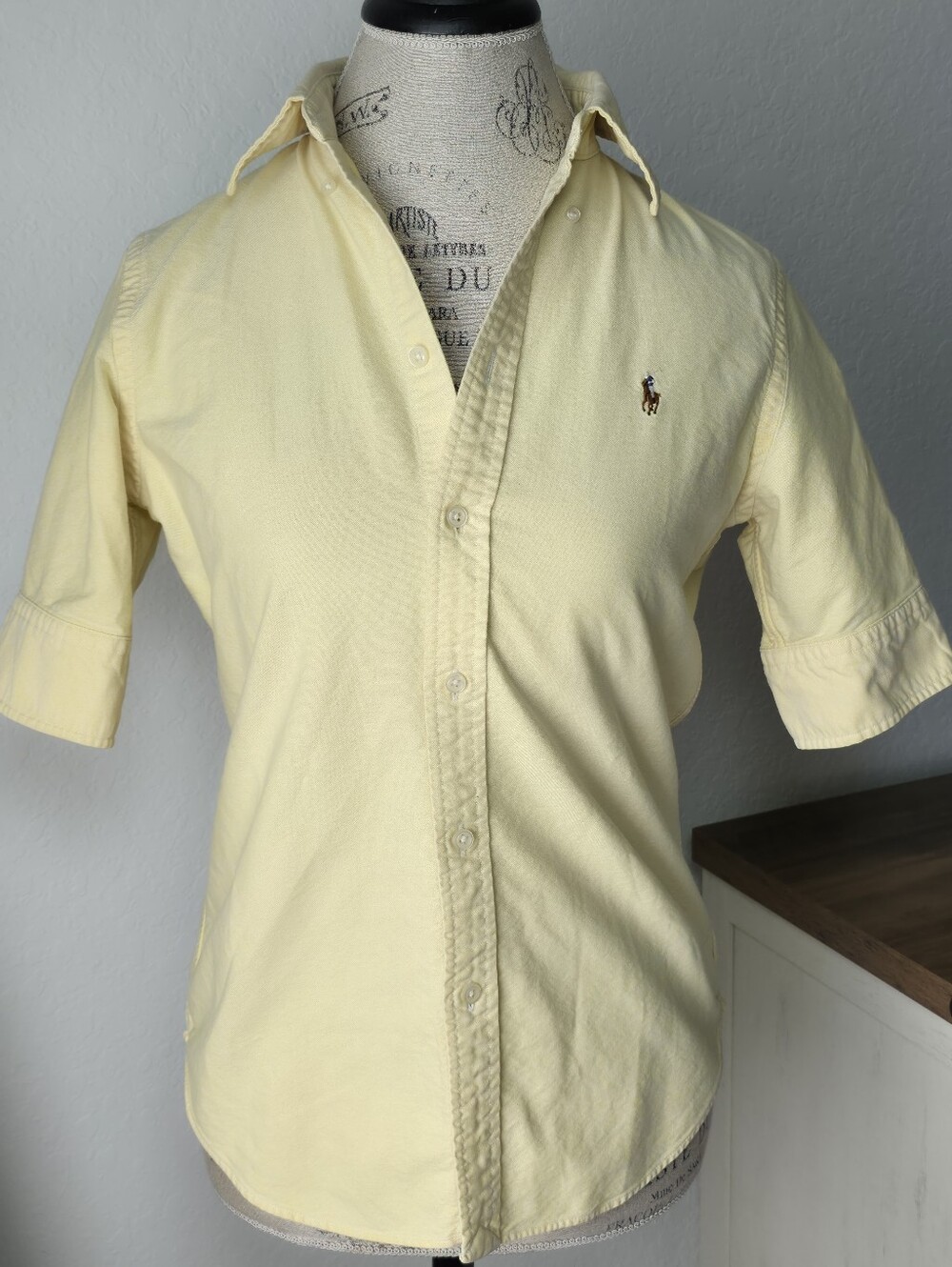 Vintage Polo Ralph Lauren Denim Button Down Top Small Butter Yellow Short Sleeve